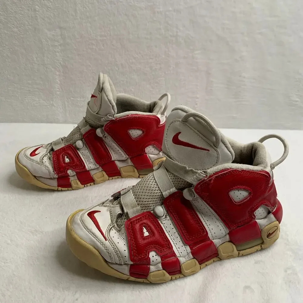 Nike Air More Uptempo Sneakers Youth Sz 5 Red White Jumbo Logo High Top Shoes
